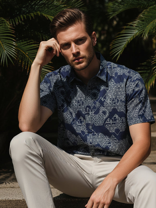 GAVYN R/FIT SHORT SLEEVE SHIRT (NAVY BLUE)